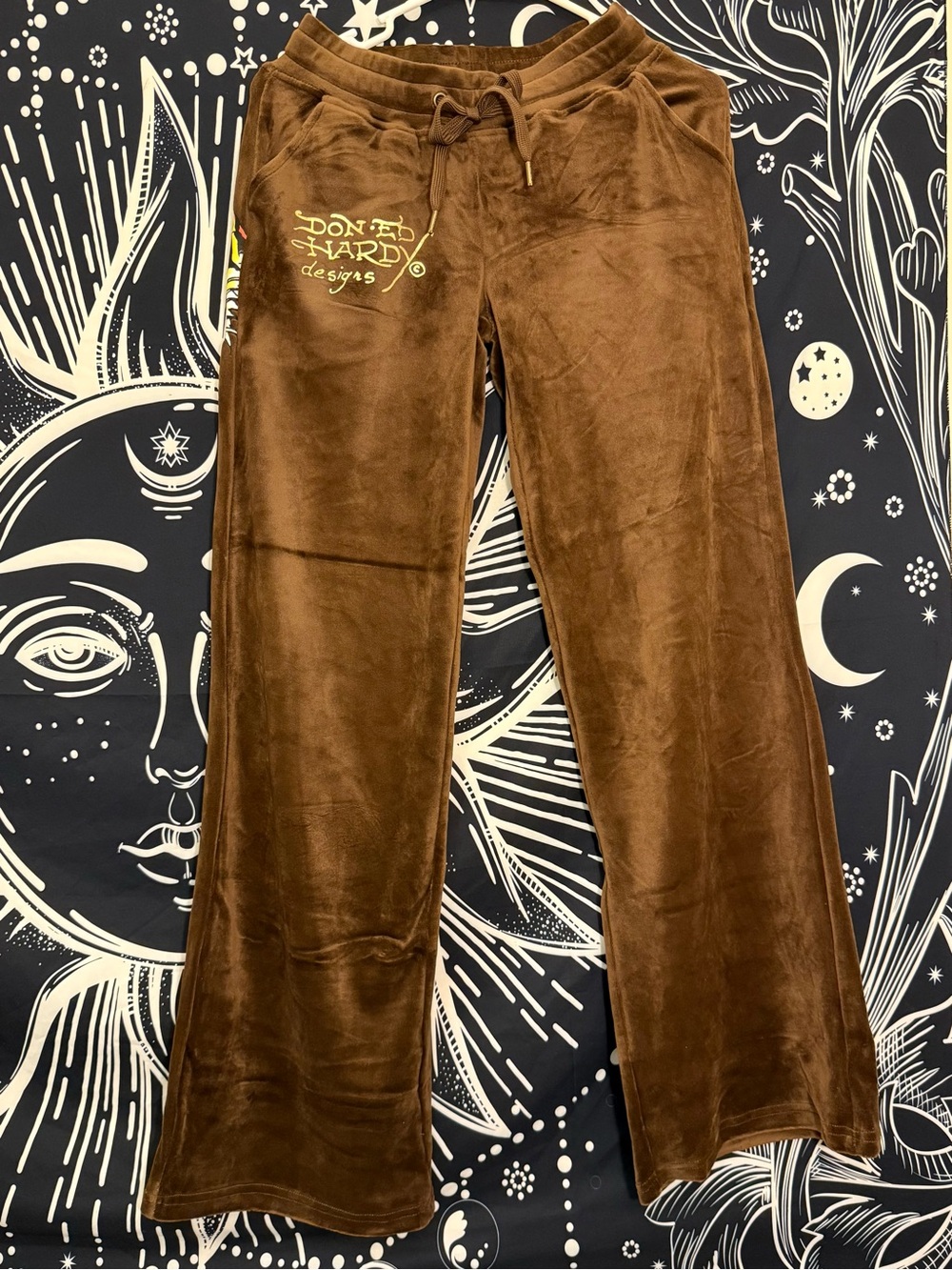 Ed Hardy Brown Velour Sweatpants with Logo